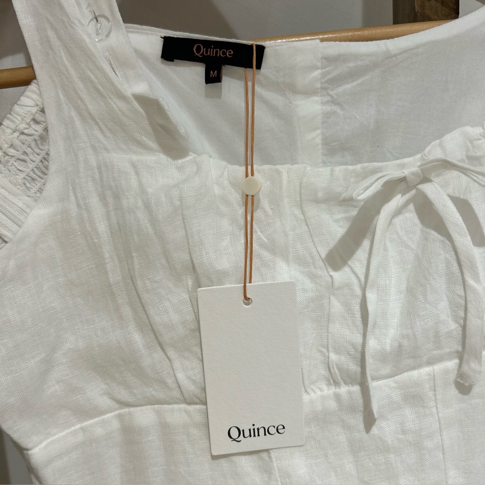 Quince 100% European Linen White Corset MIDI Dress Size M NWT Coquette Milkmaid - Picture 3 of 9